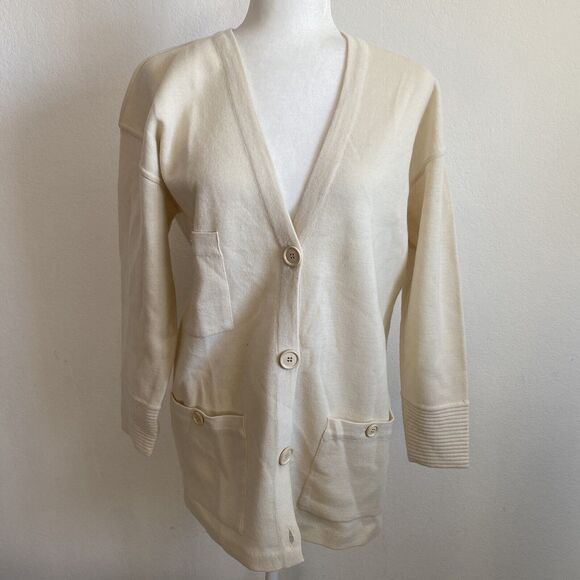 Harve Benard Cardigan Ivory Wool Sweater Jacket Grampacore Sz L - Picture 1 of 10
